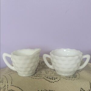 White Milk Glass Creamer and Sugar Set - Classic Home Dining